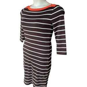 Nautical Ralph Lauren 3/4 Sleeve Brown Cotton Stripe Stretch Dress size XS